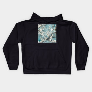 White blossom on Teal Blue Background Kids Hoodie